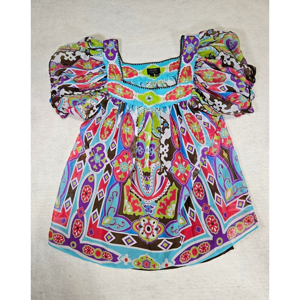 Women's Nicole Miller 2-Pc Chiffon Floral Blouse Square Neck Size Medium